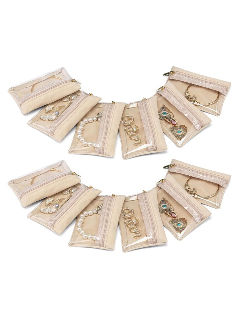 Women's Velvet Jewelry Travel Pouch 12 Pack Clear Zipper Organizer